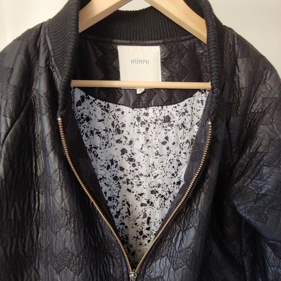 Anthropologie Numph Black Chevron Quilted Jacket Size Medium - Picture 12 of 16
